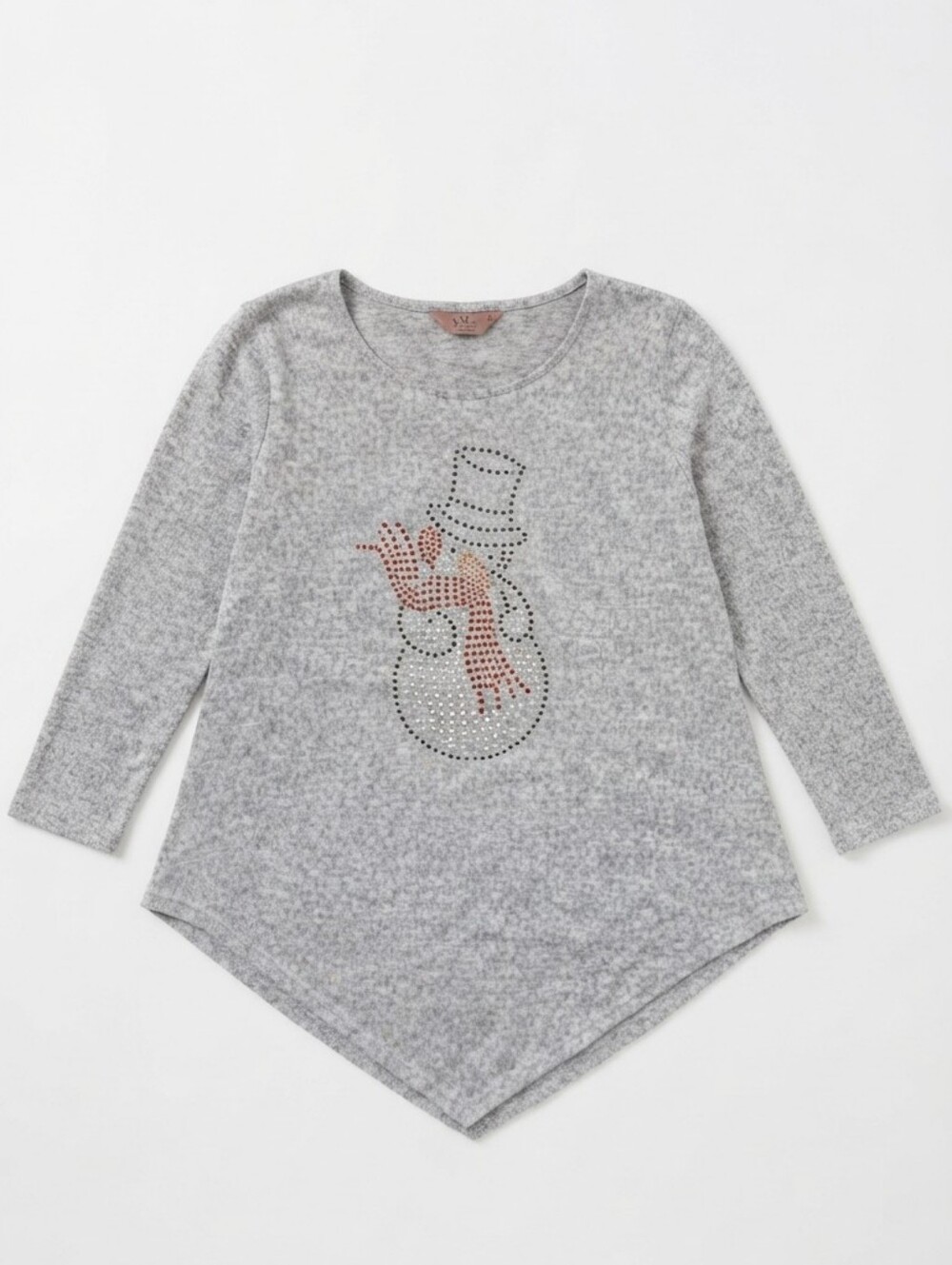 ​SJs Women's Gray Marled Knit Long Sleeve Top Size M Bling Snowman Studs EUC